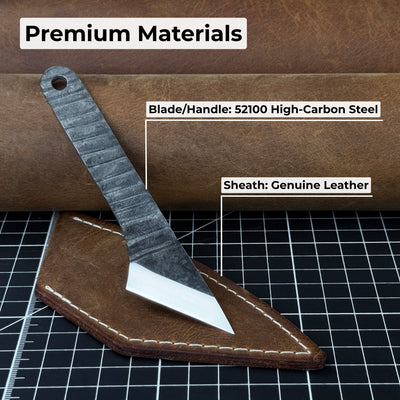 Hand-forged Kiridashi knife with leather sheath, 14 cm overall length