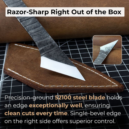 Hand-forged Kiridashi knife with leather sheath, 14 cm overall length