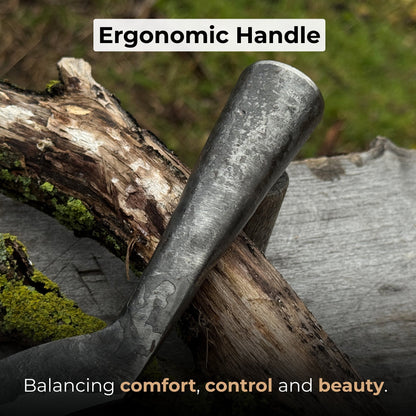 Hand-forged large sickle with 19 cm carbon steel blade and ergonomic handle