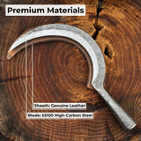 Hand-forged large sickle with 19 cm carbon steel blade and ergonomic handle