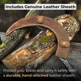 Hand-forged large sickle with 19 cm carbon steel blade and ergonomic handle
