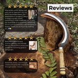 Hand-forged large sickle with 19 cm carbon steel blade and ash wood handle