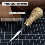 Hand-Forged Leather Awl with ash wood handle and high-carbon steel blade
