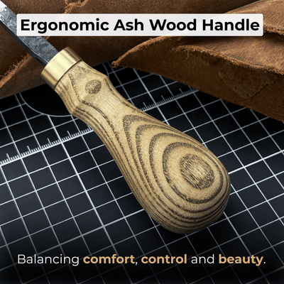 Hand-Forged Leather Awl with ash wood handle and high-carbon steel blade