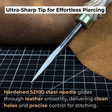 Hand-forged leather awl with ash wood handle by Sharky Forged Steel Tools