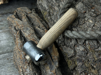 Hand-forged leather hammer with carbon steel head and ash wood handle