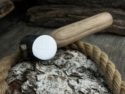 Hand-forged leather hammer with carbon steel head and ash wood handle