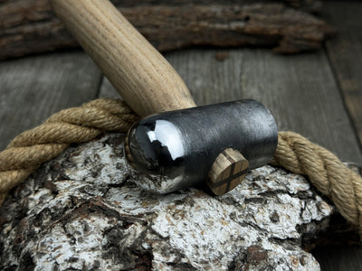 Hand-forged leather hammer with carbon steel head and ash wood handle