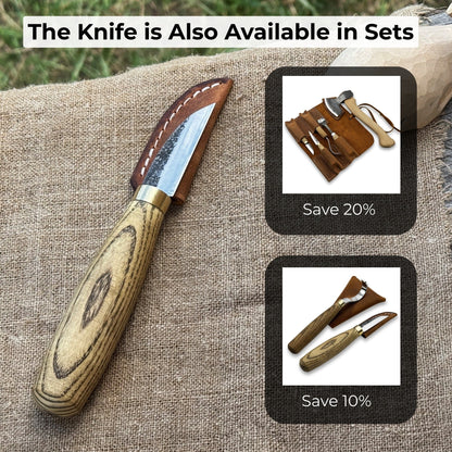 Hand-Forged Roughing Knife with 5 cm blade and ash wood handle by Sharky Forged Steel Tools