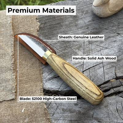 Hand-Forged Roughing Knife with 5 cm blade and ash wood handle by Sharky Forged Steel Tools
