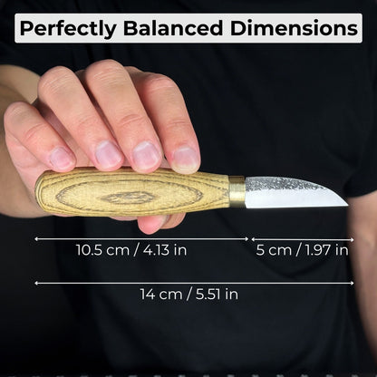 Hand-Forged Roughing Knife with 5 cm blade and ash wood handle by Sharky Forged Steel Tools