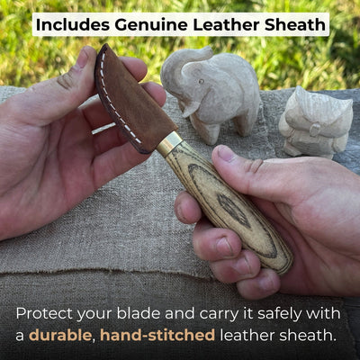 Hand-Forged Roughing Knife with 5 cm blade and ash wood handle by Sharky Forged Steel Tools