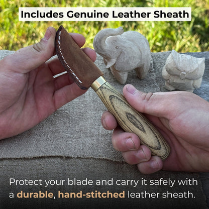 Hand-Forged Roughing Knife with 5 cm blade and ash wood handle by Sharky Forged Steel Tools