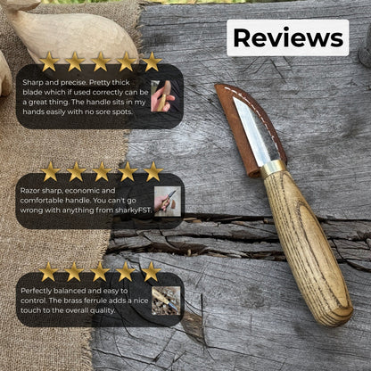 Hand-Forged Roughing Knife with 5 cm blade and ash wood handle by Sharky Forged Steel Tools