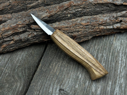 Skewed Detail Knife with 5.5 cm blade and ash wood handle by Sharky Forged Steel Tools