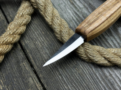 Skewed Detail Knife with 5.5 cm blade and ash wood handle by Sharky Forged Steel Tools