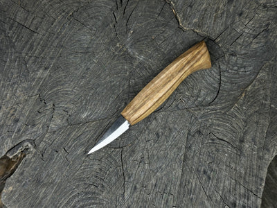 Skewed Detail Knife with 5.5 cm blade and ash wood handle by Sharky Forged Steel Tools