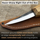 Hand-Forged Sloyd Knife with 7.5 cm blade and ash wood handle by Sharky Forged Steel Tools