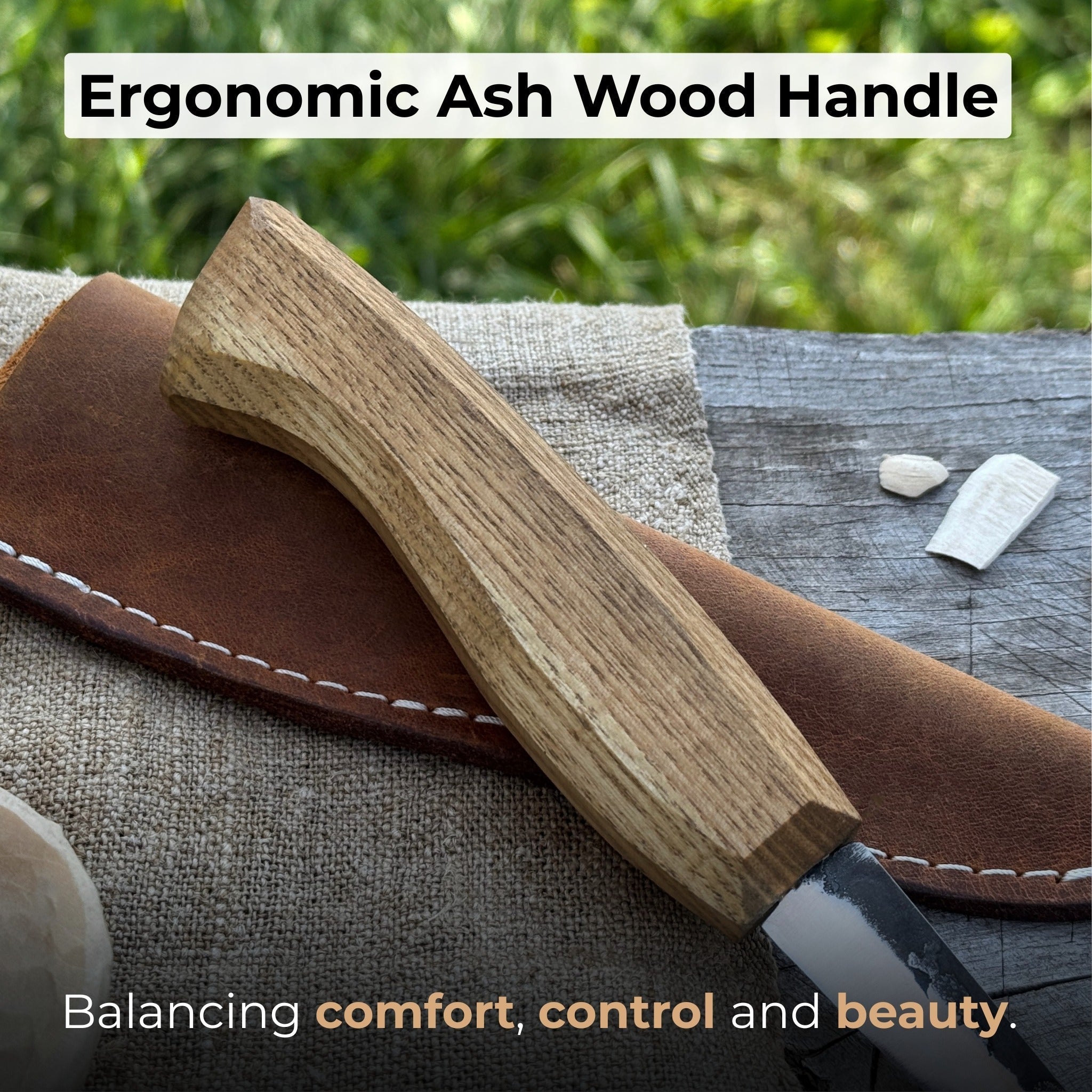 Hand-Forged Sloyd Knife with 7.5 cm blade and ash wood handle by Sharky Forged Steel Tools