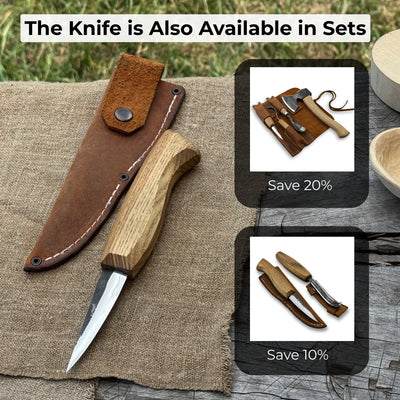 Hand-Forged Sloyd Knife with 7.5 cm blade and ash wood handle by Sharky Forged Steel Tools