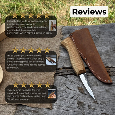 Hand-Forged Sloyd Knife with 7.5 cm blade and ash wood handle by Sharky Forged Steel Tools