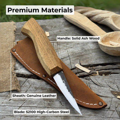 Hand-Forged Sloyd Knife with 7.5 cm blade and ash wood handle by Sharky Forged Steel Tools