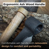 Hand-forged small splitting froe with ash wood handle and leather sheath