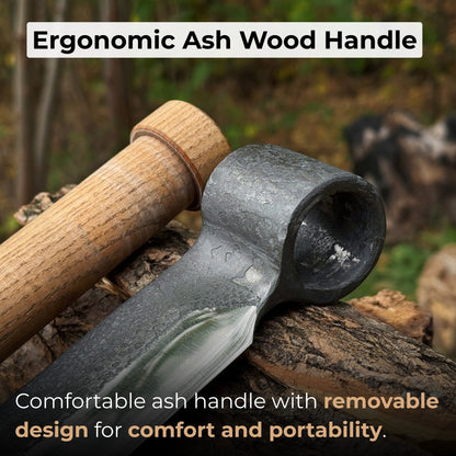 Hand-forged splitting froe with 15.5 cm carbon steel blade and ash wood handle