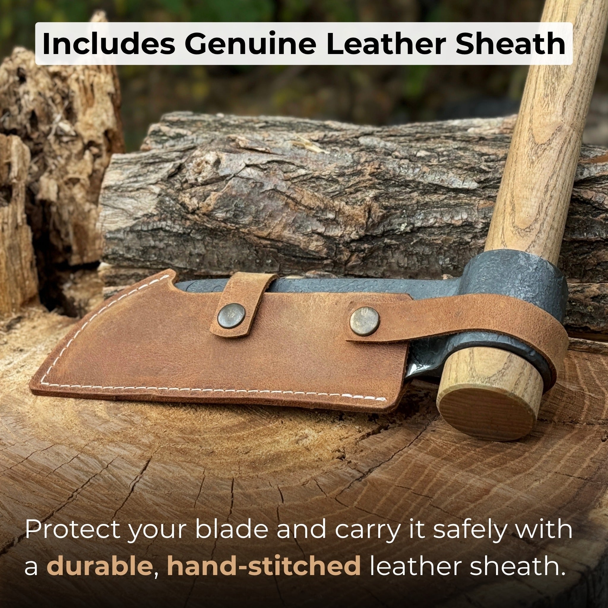 Hand-forged splitting froe with 15.5 cm carbon steel blade and ash wood handle