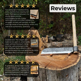 Hand-forged splitting froe with ash wood handle and leather sheath
