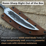 Hand-forged Yakut blade with leather sheath, 10 cm, by Sharky Forged Steel Tools