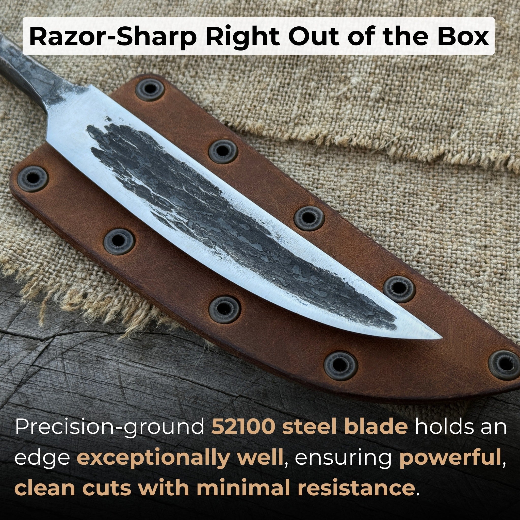 Hand-forged Yakut blade with leather sheath, 10 cm, by Sharky Forged Steel Tools