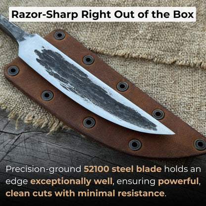 Hand-forged Yakut blade with leather sheath, 10 cm, by Sharky Forged Steel Tools