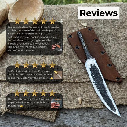 Hand-forged Yakut blade with leather sheath, 10 cm, by Sharky Forged Steel Tools