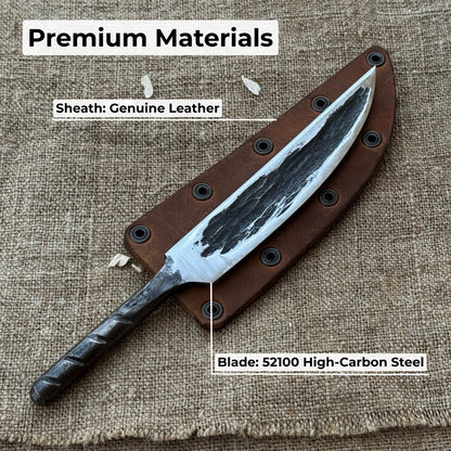 Hand-forged Yakut blade with leather sheath, 10 cm, by Sharky Forged Steel Tools