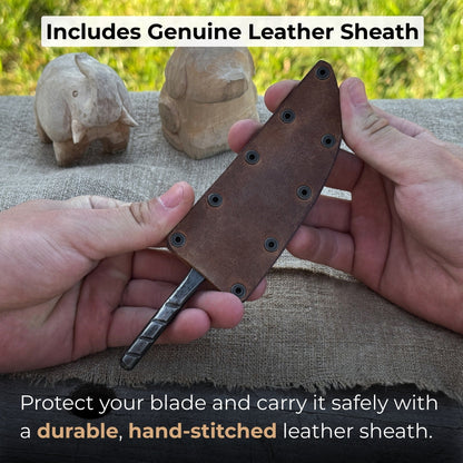 Hand-forged Yakut blade with leather sheath, 10 cm, by Sharky Forged Steel Tools