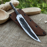 Hand-forged Yakut blade with leather sheath, 10 cm, by Sharky Forged Steel Tools