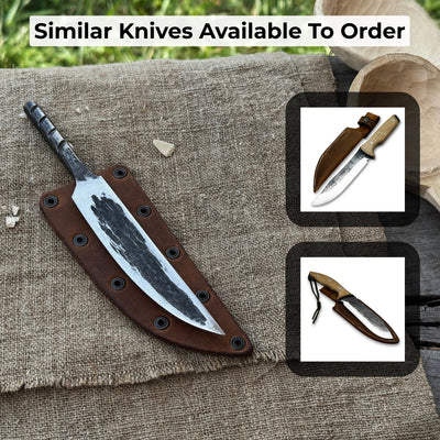 Hand-forged Yakut blade with leather sheath, 10 cm, by Sharky Forged Steel Tools