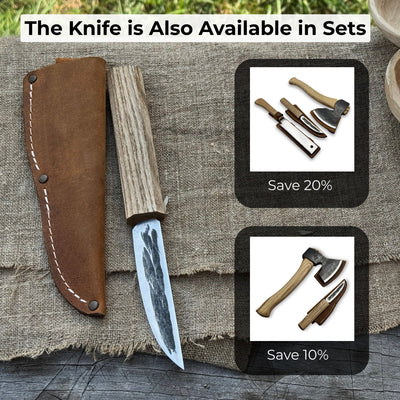 Hand-forged Yakut knife with 9.5 cm blade and leather sheath by Sharky Forged Steel Tools