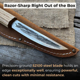 Hand-forged Yakut knife with 9.5 cm blade and leather sheath by Sharky Forged Steel Tools