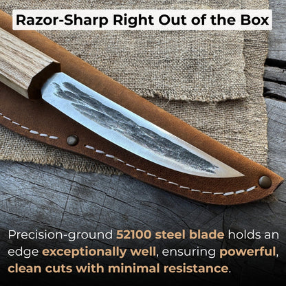 Hand-forged Yakut knife with 9.5 cm blade and leather sheath by Sharky Forged Steel Tools