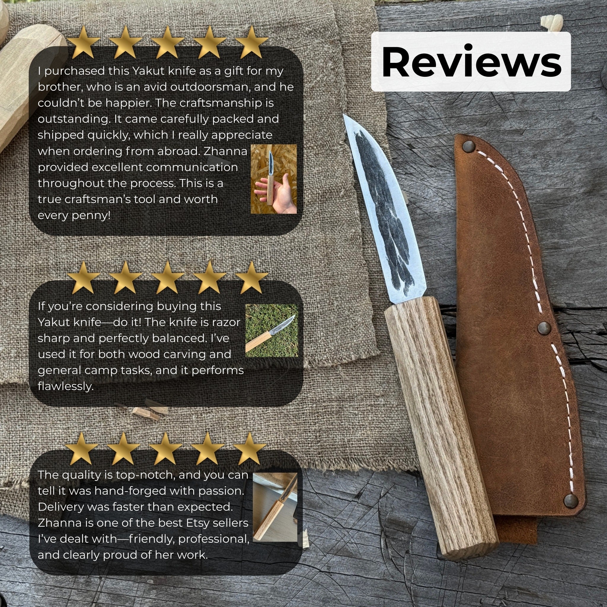 Hand-forged Yakut knife with 9.5 cm blade and leather sheath by Sharky Forged Steel Tools