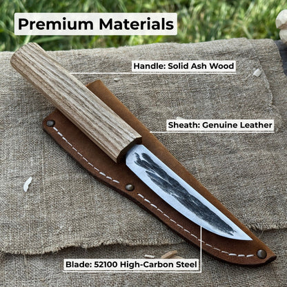 Hand-forged Yakut knife with 9.5 cm blade and leather sheath by Sharky Forged Steel Tools