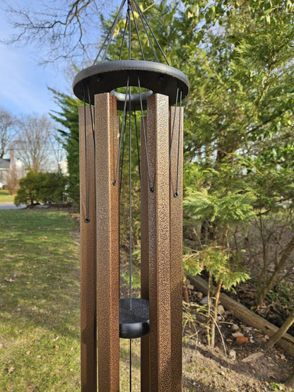 Amish handmade square aluminum wind chimes in outdoor garden setting