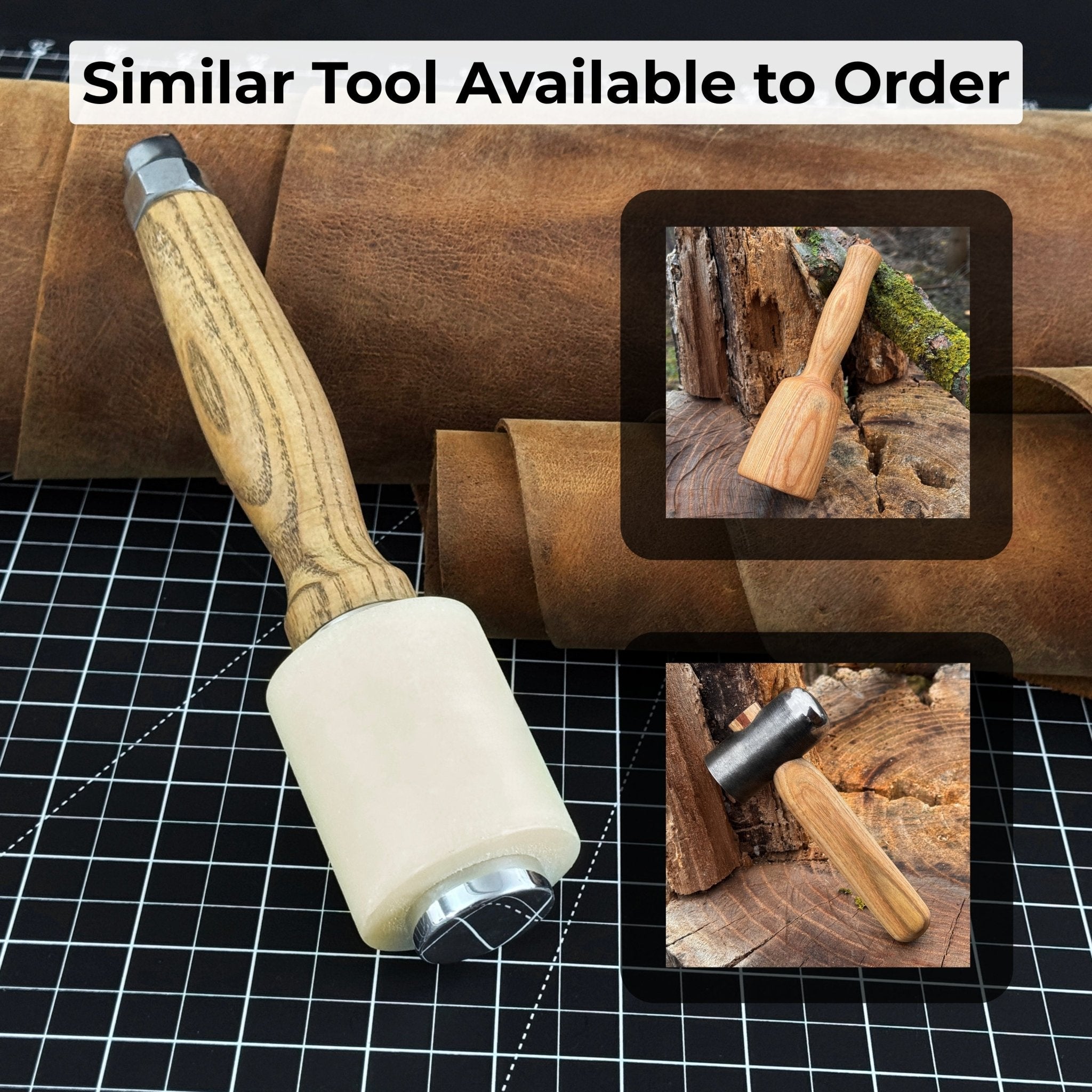 Handmade mallet with nylon head and ash wood handle by Sharky Forged Steel Tools