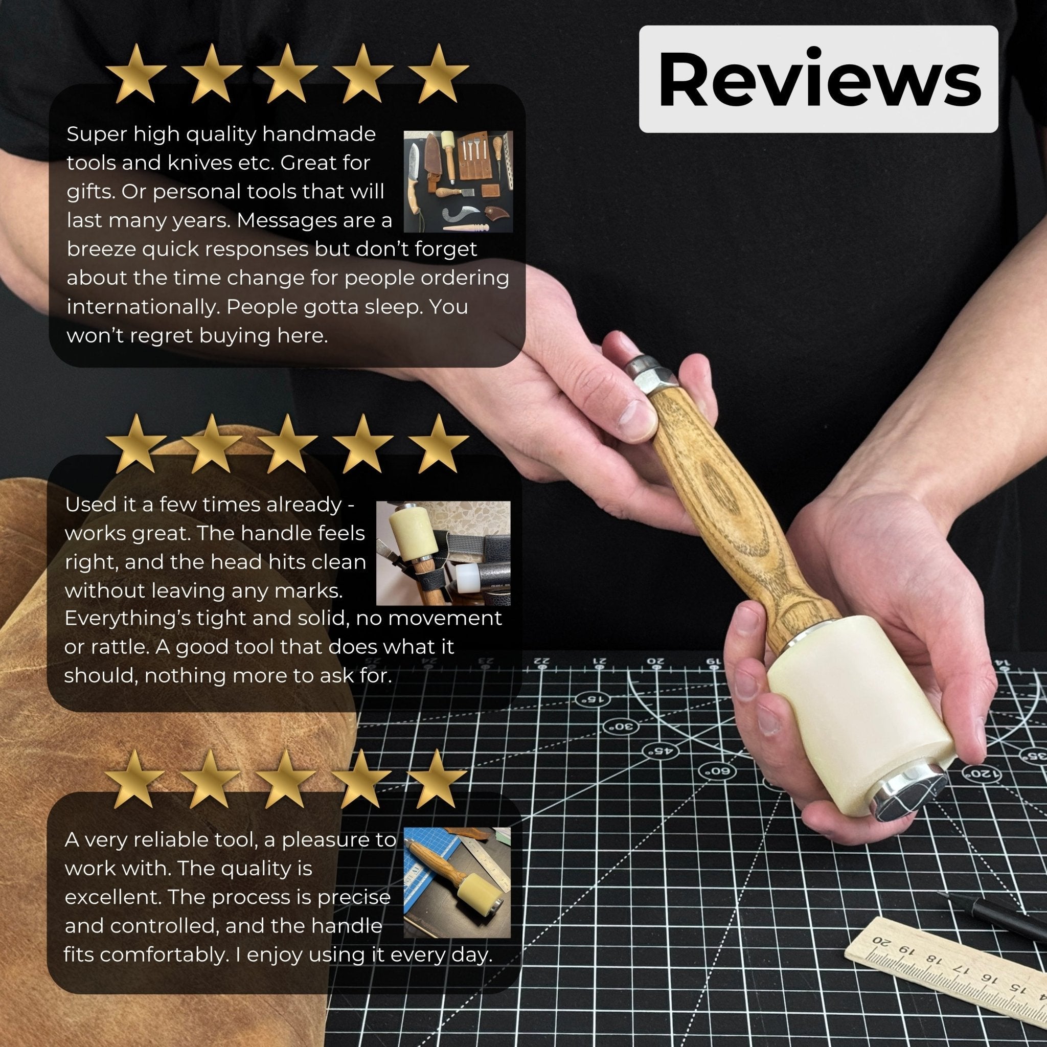 Handmade mallet with nylon head and ash wood handle by Sharky Forged Steel Tools