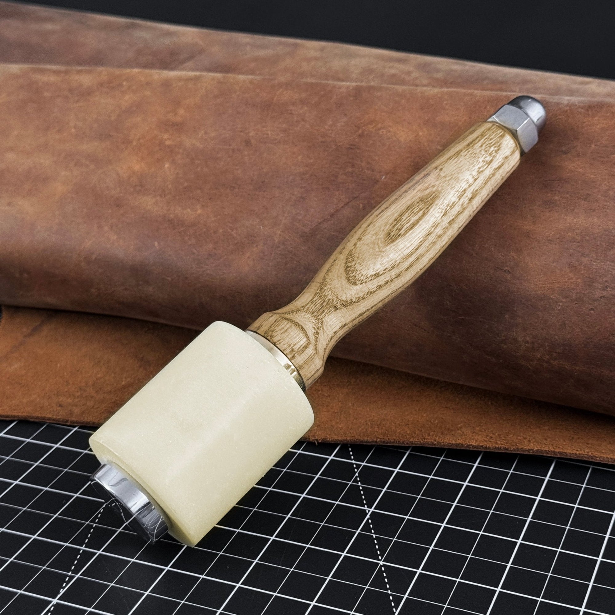 Handmade mallet with nylon head and ash wood handle by Sharky Forged Steel Tools