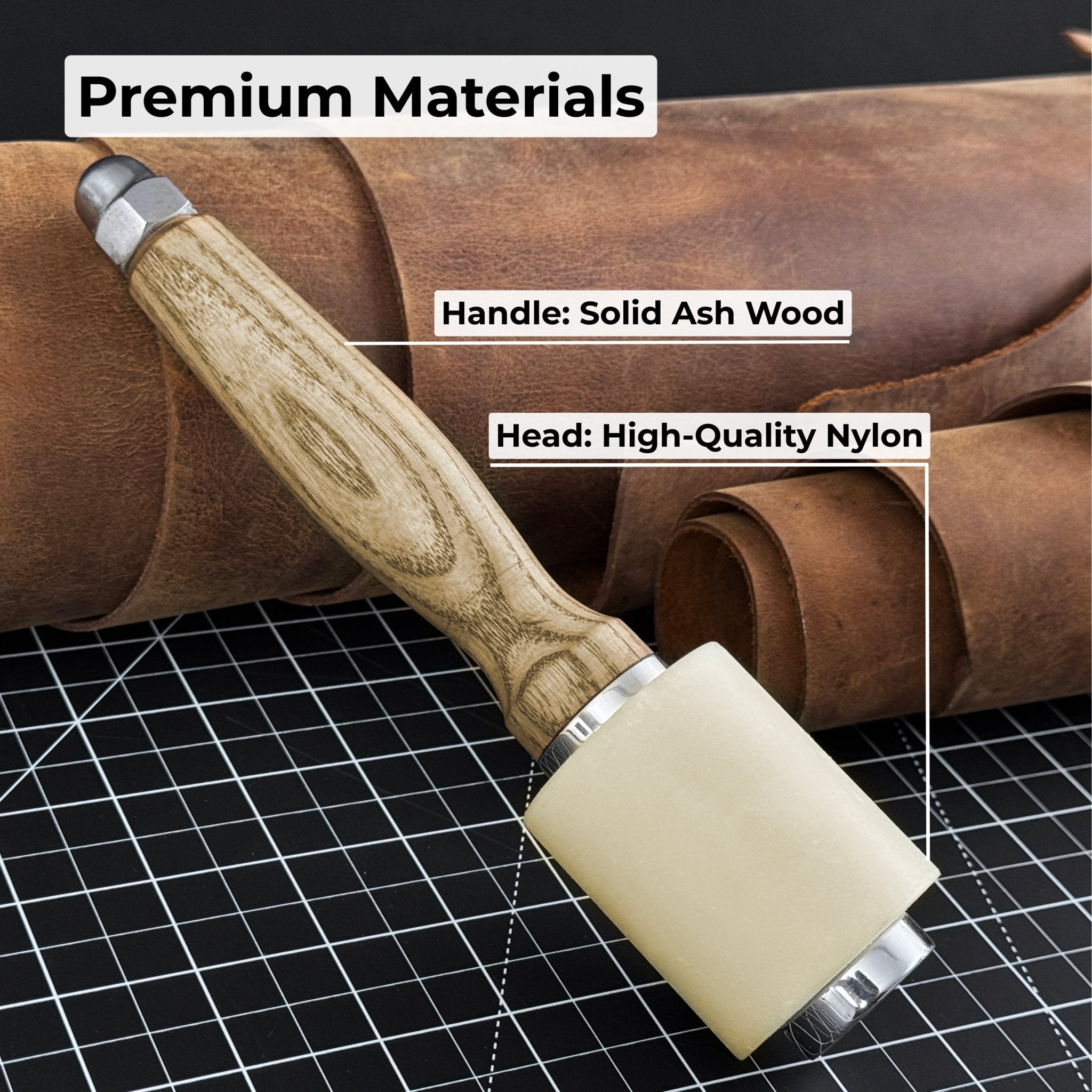 Handmade mallet with nylon head and ash wood handle by Sharky Forged Steel Tools