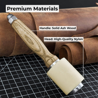 Handmade mallet with nylon head and ash wood handle by Sharky Forged Steel Tools