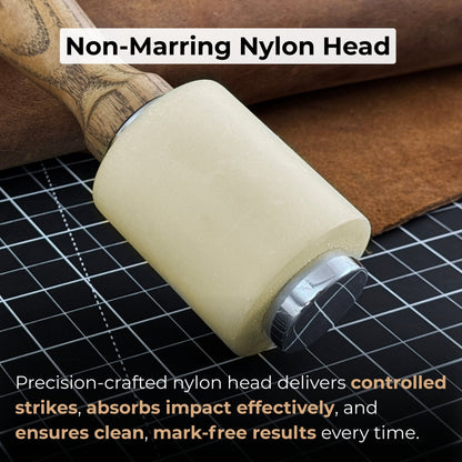 Handmade mallet with nylon head and ash wood handle by Sharky Forged Steel Tools